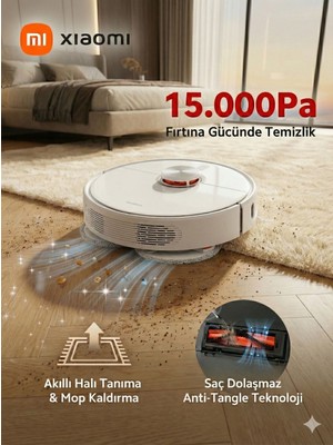 Xiaomi Yeni 15.000PA Yüksek Emiş Güçlü Çift Döner Paspaslı Robot Süpürge, Halı Tanıma, Mop Kaldırma, 3D Sensörlü, Dolaşmayan Saç Fırça Teknolojisi