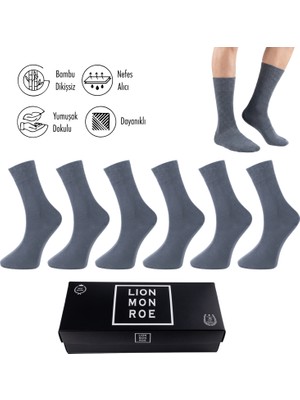Lion Monroe Bambu Erkek Soket Uzun Düz Siyah Çorap Dikişsiz Premium Kutulu 6'lı L5952AZNB