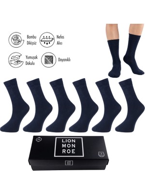 Lion Monroe Bambu Erkek Soket Uzun Düz Siyah Çorap Dikişsiz Premium Kutulu 6'lı L5952AZNB