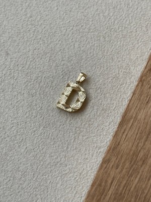 Rupen Kraft 14 Ayar Gramajlı Altın Kolye Ucu Füzyon 3 Boyutlu D Harfi Altın Kolye Ucu