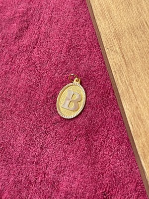 Rupen Kraft 14 Ayar Altın Oval Harf B Kolye Ucu Altın Oval B Harfi Kolye Ucu Altın Harf Altın Uç