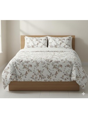 Belsina Çift Kişilik Minimal Çiçek Desenli Nevresim Takımı (Lastikli Çarşaflı)