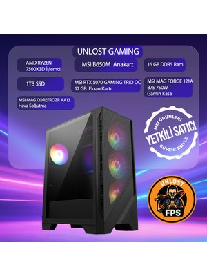 Tebilon UNLOST X- Amd 7500X3D-MSI B650M-MSI Geforce Rtx 5070 12G Gamıng Trıo 12GB-MSI 1TB-16GB Dddr5-Oempaket