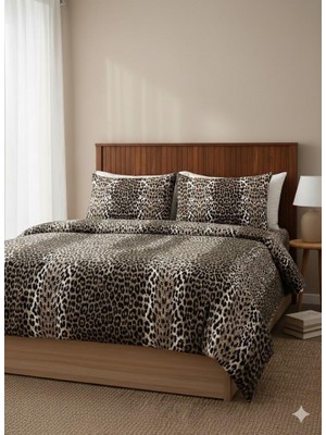 Belsina Çift Kişilik Leopar Desenli Nevresim Takımı (Lastikli Çarşaflı)