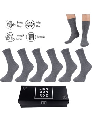Lion Monroe Bambu Erkek Soket Uzun Düz Siyah Çorap Dikişsiz Premium Kutulu 6'lı L5952AZNB
