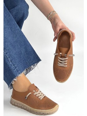 Kazax Merja Taba Deri Bağcıklı Spor Ayakkabı