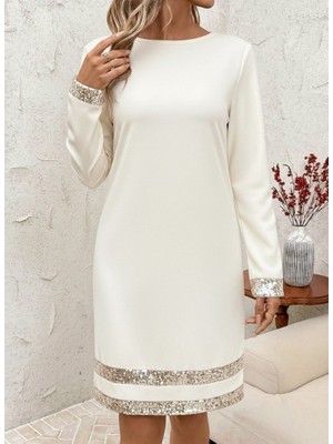 Indispensablely Kadın Uzun Kollu Bisiklet Yaka Mini Ithal Krep Elbise