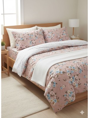 Belsina Çift Kişilik Çiçek Desenli Nevresim Takımı (Lastikli Çarşaflı)