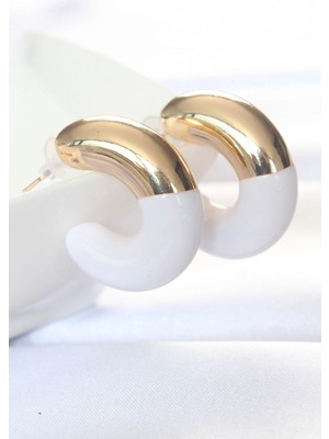 Erbilden Erb Ccb Beyaz Gold Çift Renk Küpe