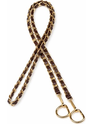 Nildenhobim Suni Derili Metal Çanta Zincir Seti Zincir Uzunluk 115 cm ( Kahverengi Deri - Altın Renk Aksesuar )