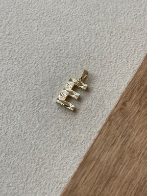 Rupen Kraft 14 Ayar Gramajlı Altın Kolye Ucu Füzyon 3 Boyutlu E Harfi Altın Kolye Ucu