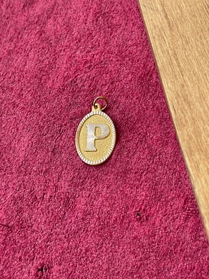 Rupen Kraft 14 Ayar Altın Oval Harf P Kolye Ucu Altın Oval P Harfi Kolye Ucu Altın Harf Altın Uç