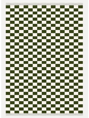 Kilim Home Mars Halı Yeşil Krem Dama Desenli Saçaklı Geometrik Salon Mutfak Koridor Halısı Mars E 35