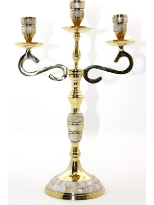 Epilons Pirinç Sedefli 3'lü Şamdan Model 3