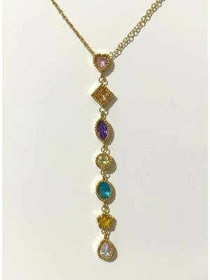 Atalya Accessory Çok Renkli Taşlı Kadın Y Kolye – Sallantılı Zirkon Detaylı, Kararma Yapmaz