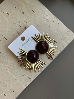 Royaleks Mineli Güneş Küpe - Kahverengi