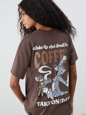 Lc Waikiki Yeni Sezon Bisiklet Yaka Tom ve Jerry Baskılı Kadın Tişört