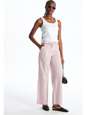 Lc Waikiki Yeni Sezon Beli Lastikli Çizgili Poplin Kadın Pantolon