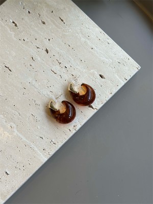 Royaleks Taşlı Küpe - Kahverengi