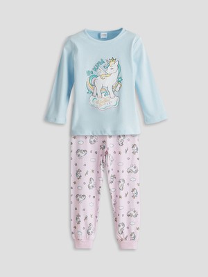 Lc Waikiki Yeni Sezon Bisiklet Yaka Baskılı Kız Çocuk Pijama Takımı