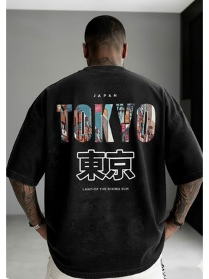 Texrium Tokyo City Baskılı Oversize Pamuklu T-Shirt