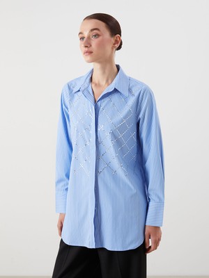 Lc Waikiki Yeni Sezon Çizgili Parlak Taş Baskılı Kadın Gömlek Tunik