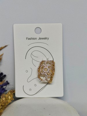 Tuel Zirkon Taşlı Gold Deliksiz Kıkırdak Küpesi – Çift Taraflı Ear Cuff Model