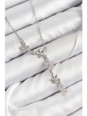 Flamex 316L Çelik Zirkon Taşlı Çiçek Model Gümüş Renk Kadın Kolye