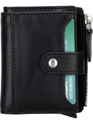 Flamex Deri Cüzdan ve Kartlık, Mekanizmalı, 10 Adet Kart Bölmeli, Siyah