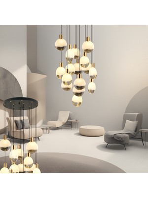 Lampaluce Spiaggia Modern Tasarım Galeri Boşluğu Yüksek Tavan Avizesi 16'lı Siyah 70CM