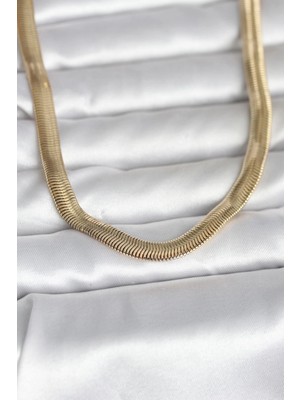 Flamex cm 14K Gold Renk Kalın Yassı Yılan Zincir Model 45 cm Kadın Kolye