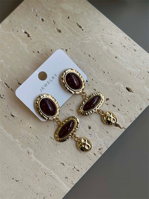 Royaleks Taşlı Küpe - Kahverengi