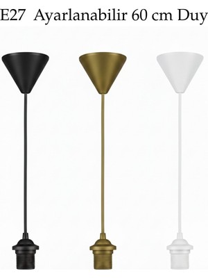 Naturesha E27 Duy Tesisatı - Ayarlanabilir Askı Takımı - Siyah, Beyaz ve Antik Gold Renk Seçenekli Avize Kablosu