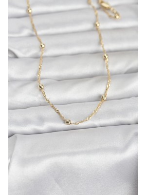 Flamex cm 14K Gold Renk Burgu ve Top Zincirli Model 60 cm Kadın Kolye