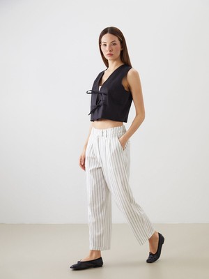 Lc Waikiki Yeni Sezon Beli Lastikli Çizgili Kadın Pantolon