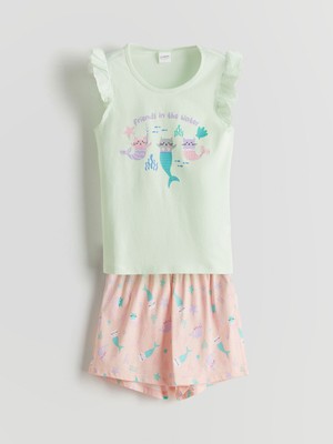 Lc Waikiki Yeni Sezon Bisiklet Yaka Kız Çocuk Şortlu Pijama Takımı