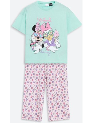 Lc Waikiki Yeni Sezon Bisiklet Yaka Minnie Mouse ve Daisy Duck Baskılı Kız Çocuk Pijama Takımı