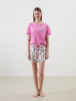 Lc Waikiki Yeni Sezon Bisiklet Yaka Baskılı Kadın Şortlu Pijama Takımı