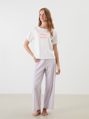 Lc Waikiki Yeni Sezon Bisiklet Yaka Nakışlı Kadın Pijama Takımı