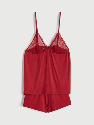 Lc Waikiki Yeni Sezon V Yaka Dantel Detaylı Kadın Şortlu Pijama Takımı