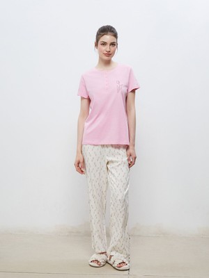 Lc Waikiki Yeni Sezon Bisiklet Yaka Nakışlı Kadın Pijama Takımı