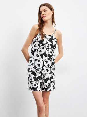 Lc Waikiki Yeni Sezon Panda Desenli Askılı Kadın Şortlu Pijama Takımı