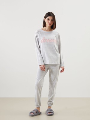 Lc Waikiki Yeni Sezon Bisiklet Yaka Çizgili Kadın Pijama Takımı