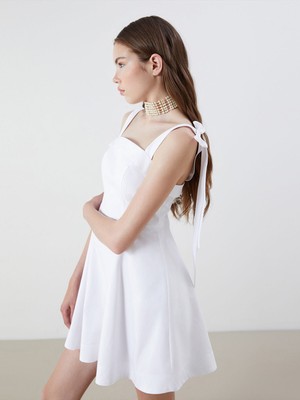 Lc Waikiki Yeni Sezon Kare Yaka Belden Oturtmalı Poplin Mini Elbise