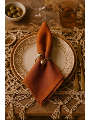 Emtory Home  Parlak gold boncuklu 12 adet gold metal halkalı peçete yüzüğü