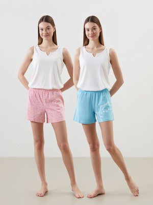 Lc Waikiki Yeni Sezon Beli Lastikli Baskılı Kadın Şort Pijama Altı 2'li