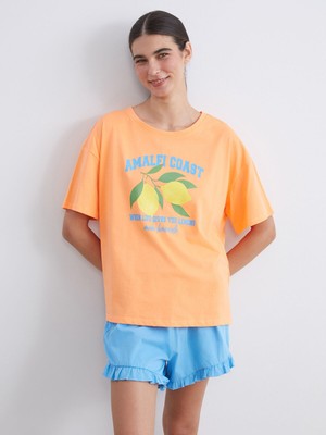 Lc Waikiki Yeni Sezon Bisiklet Yaka Baskılı Kadın Şortlu Pijama Takımı