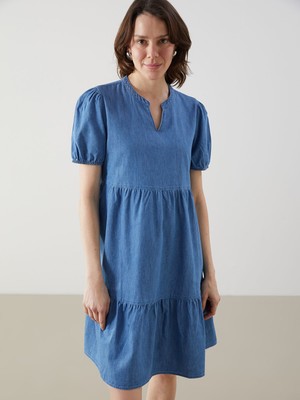 Lc Waikiki Yeni Sezon Kaçık Yaka Kadın Jean Elbise