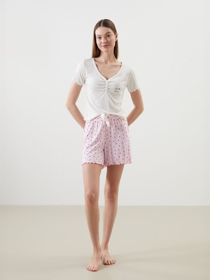 Lc Waikiki Yeni Sezon Kalp Baskılı Kadın Şortlu Pijama Takımı