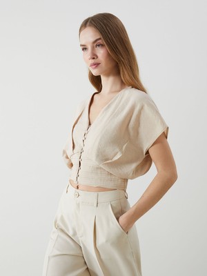 Lc Waikiki Yeni Sezon V Yaka Crop Kadın Bluz